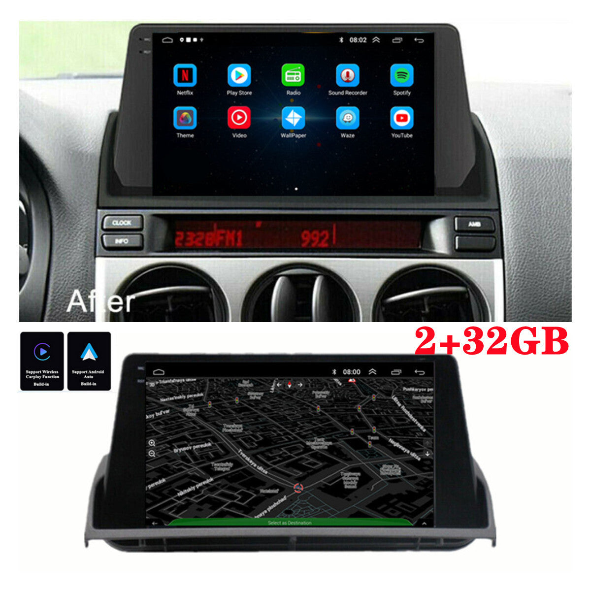 For 2002-2008 for Mazda 6 Carpaly 2+32GB Stereo Radio GPS Head Unit WIFI 9 Android