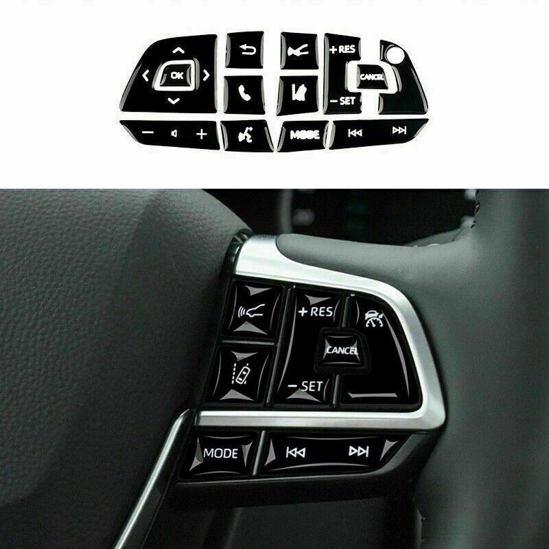 13X Black Steering Wheel Button Cover Frame Trim for Toyota Highlander 2020-2023