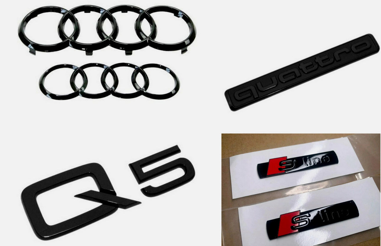 Applicable to for Audi Q5 Sportback Rings badge, Quattro S line cover rear side badge, black