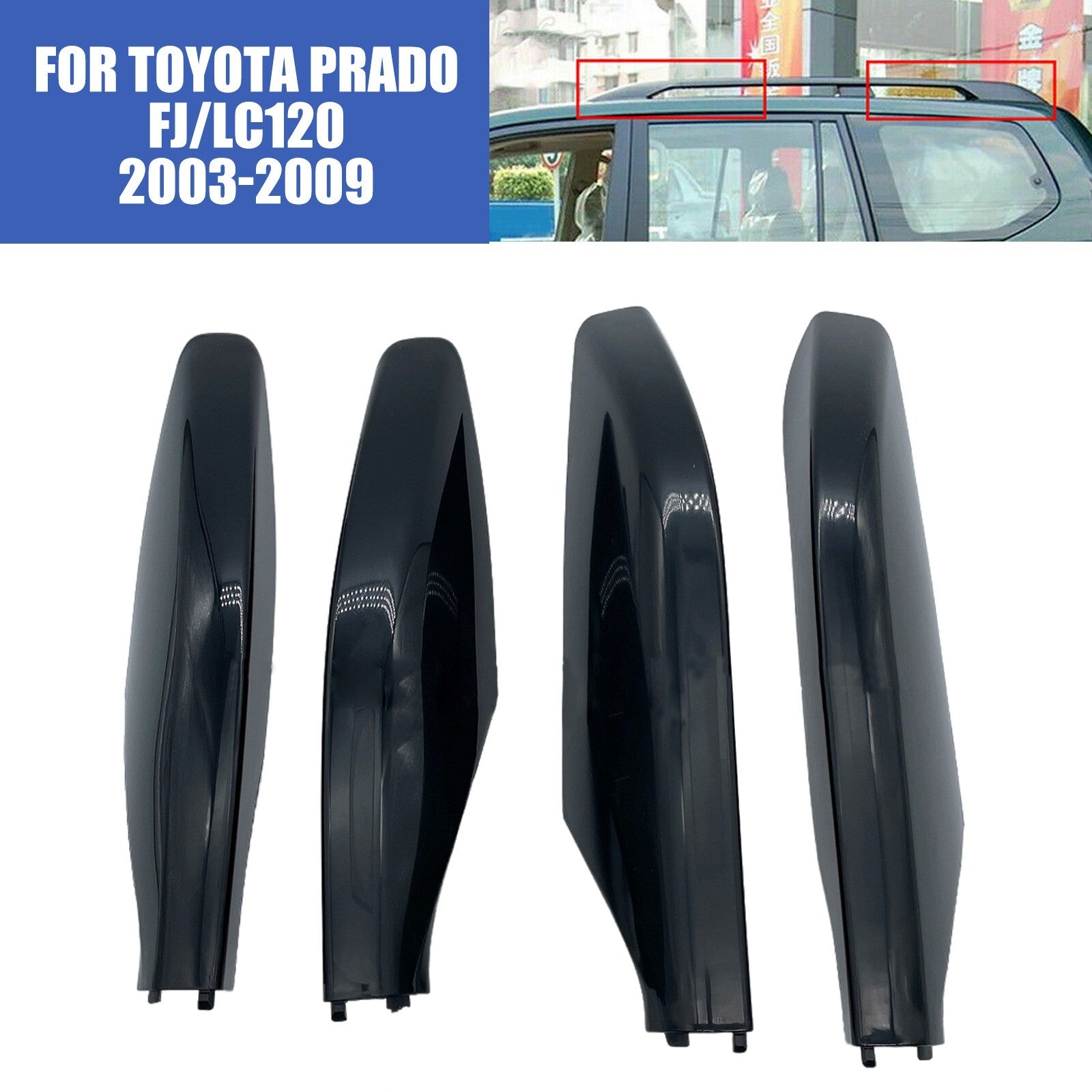 4pc Roof Rail Rack End Cover Shell Cap Black for Toyota Prado FJ/LC120 03-09 AT