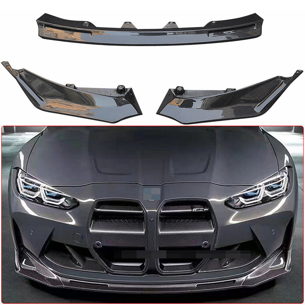 V Style for BMW G80 G82 M3 M4 21+ Carbon Fiber Front Bumper Lip Spoiler Splitter Q