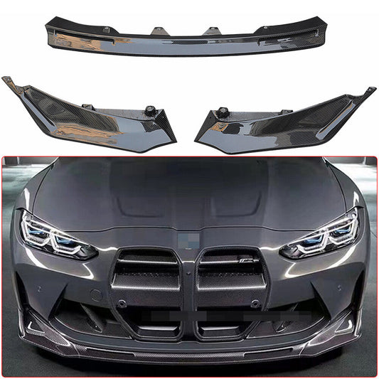 V Style for BMW G80 G82 M3 M4 21+ Carbon Fiber Front Bumper Lip Spoiler Splitter Q