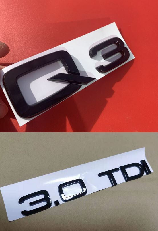 Rear Badge Boot Badge Sticker with Glossy Black Lettering for Audi Q3 3.0 TDI