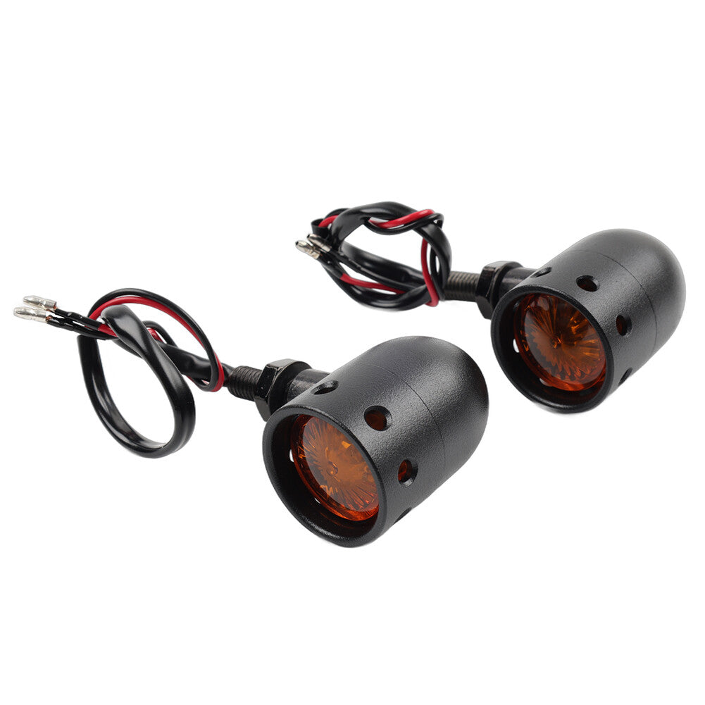 2x Black Retro Motorcycle 11 Turn Signals Amber Indicator Lights Q