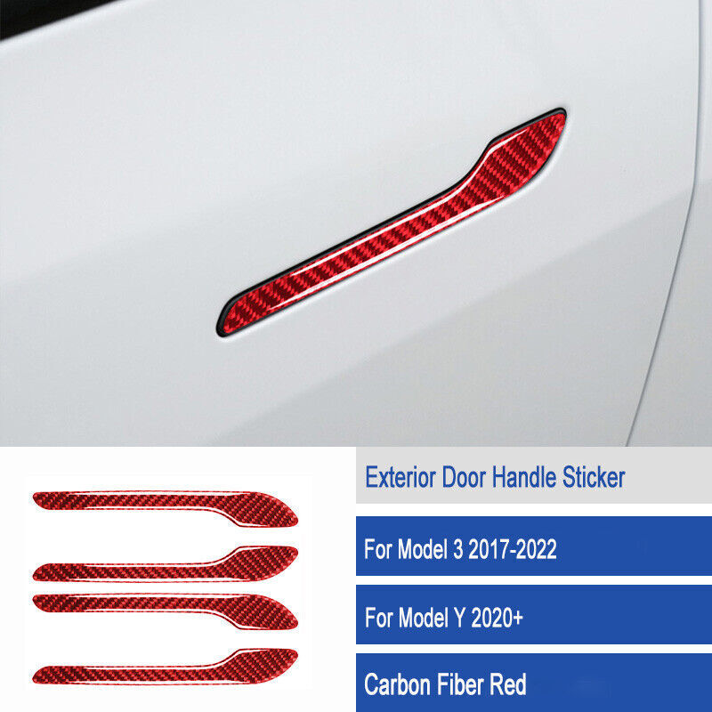 4-Piece Pack of Red Carbon Fiber Car Door Handle Covers for Model 3 (2017-22) n
