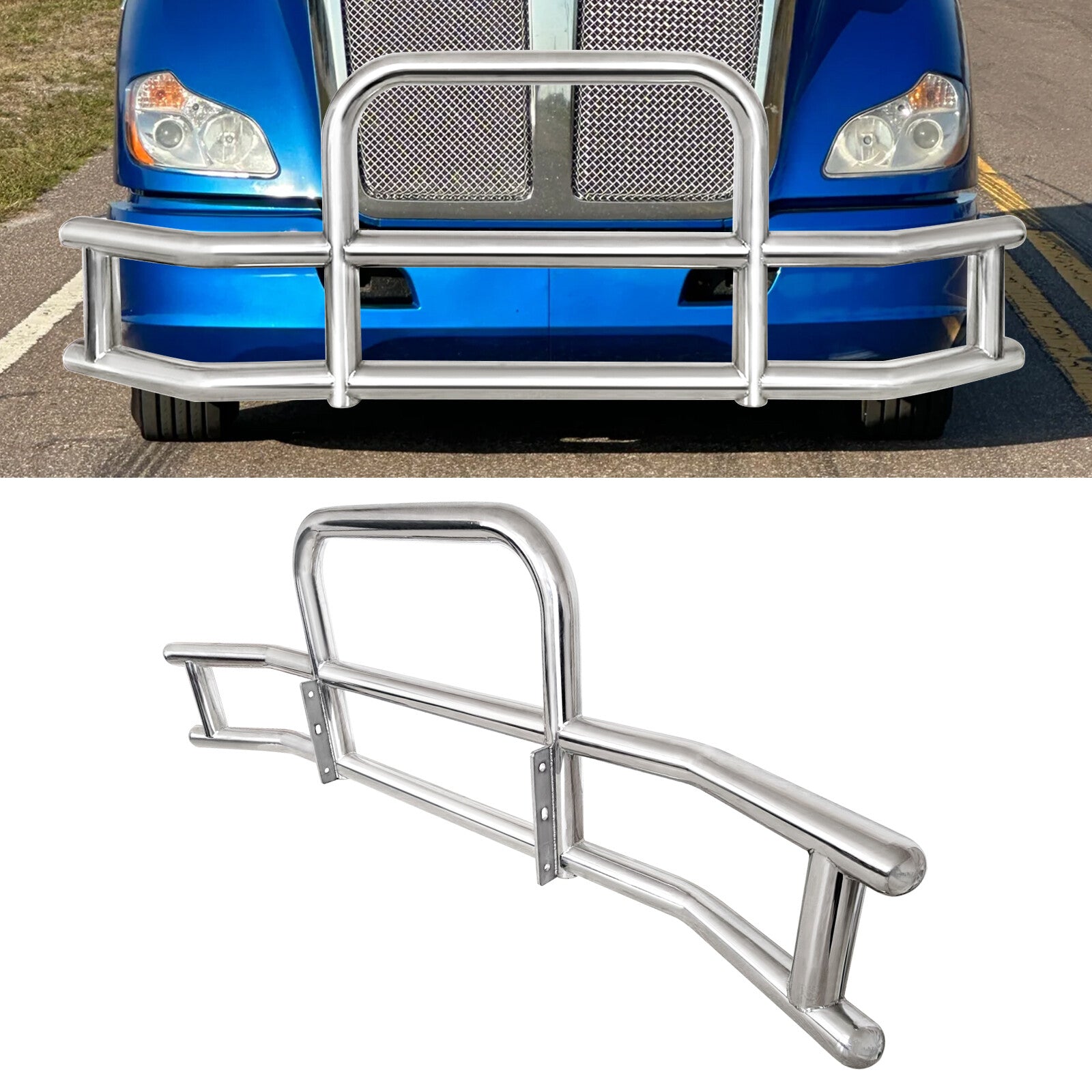 Stainless Steel Front Bumper Deer Guard for Kenworth T660 T680 2008-21 W/Bracket v