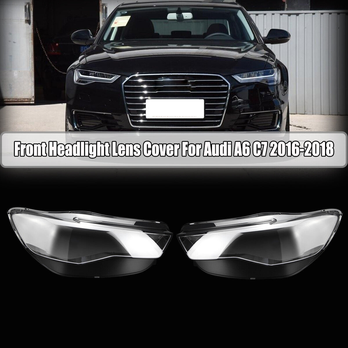 Pair Left+Right Headlight Cover Lens Lampshade Clear for Audi A6 C7 2016 17-2018