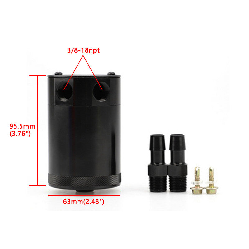 Compact Baffled 2-Port Aluminum Oil Catch Reservoir Can Tank Black Universal