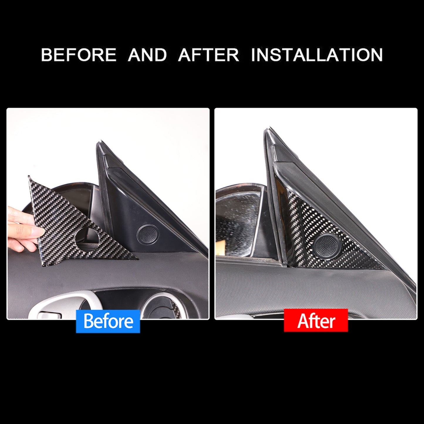 Two carbon fiber front door A-pillar speaker cover trims for 350Z (2003-06) n