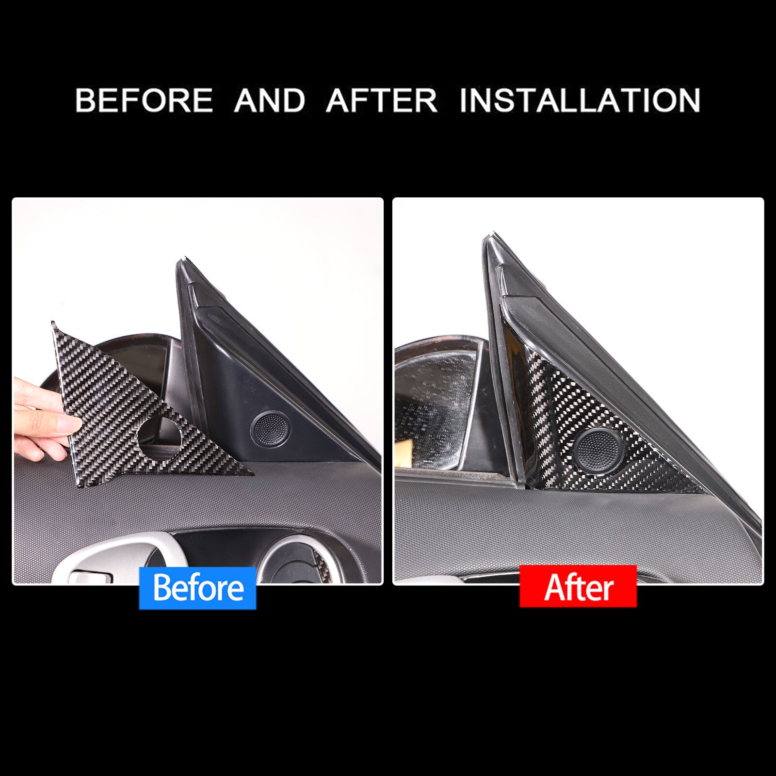 Two carbon fiber front door A-pillar speaker cover trims for 350Z (2003-06) n