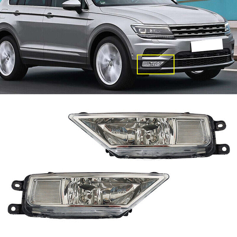 A pair of front bumper fog lights with bulbs for Volkswagen for Tiguan 5N 2016-2021.