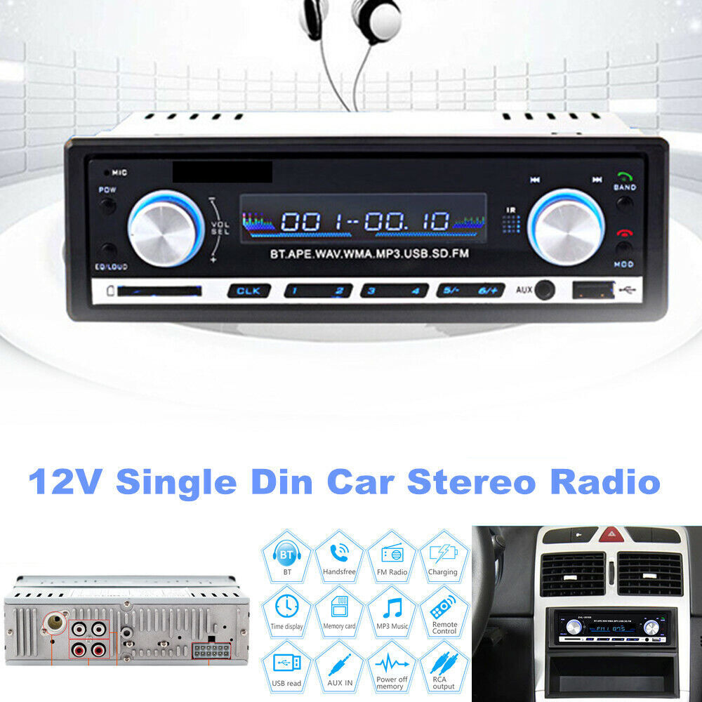 12V 1DIN Car Stereo Radio with Bluetooth FM Audio Player (MP3/USB/SD/AUX) - Dashboard n