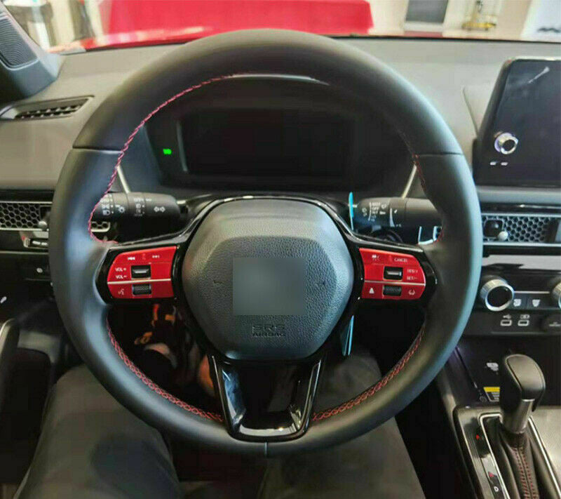 6P for Honda for Civic 11th 2022-2023 Red Alloy Steering Wheel Button Stickers Trim