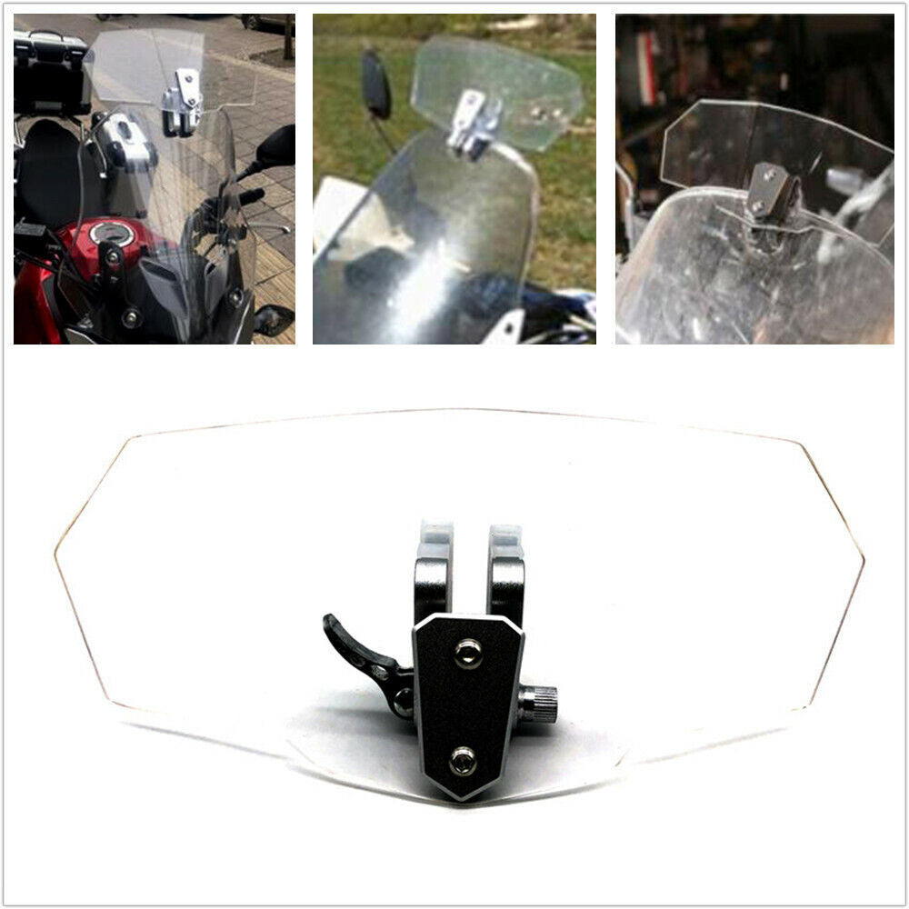 Adjustable clip-on windshield for motorcycles and scooters, extended boiler windshield - n