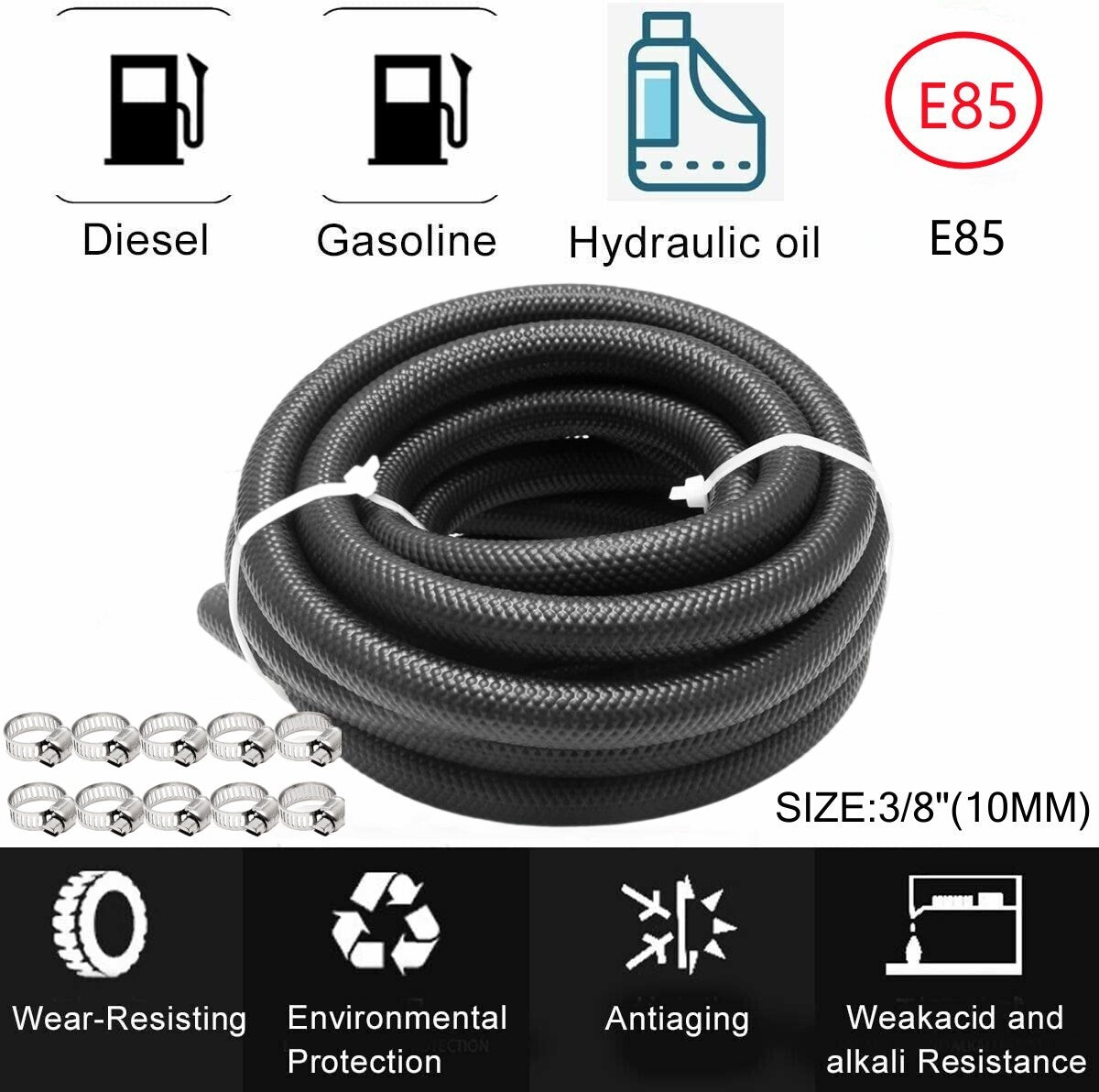 3/8-inch fuel line hose, NBR rubber push-lock hose, high-pressure fuel engine