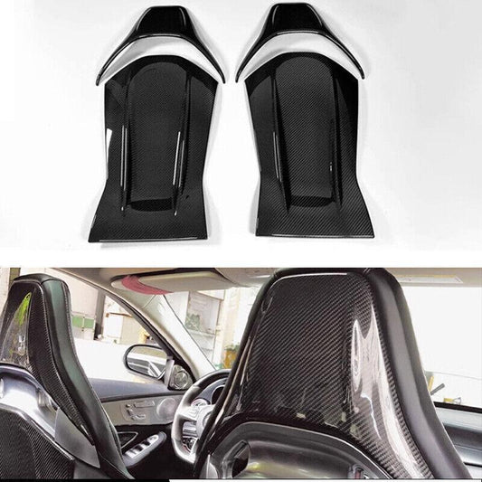 Carbon fiber seatback trim is suitable for Mercedes-Benz A45, CLA45, GLA45, AMG GT, C63, C43, and E63.