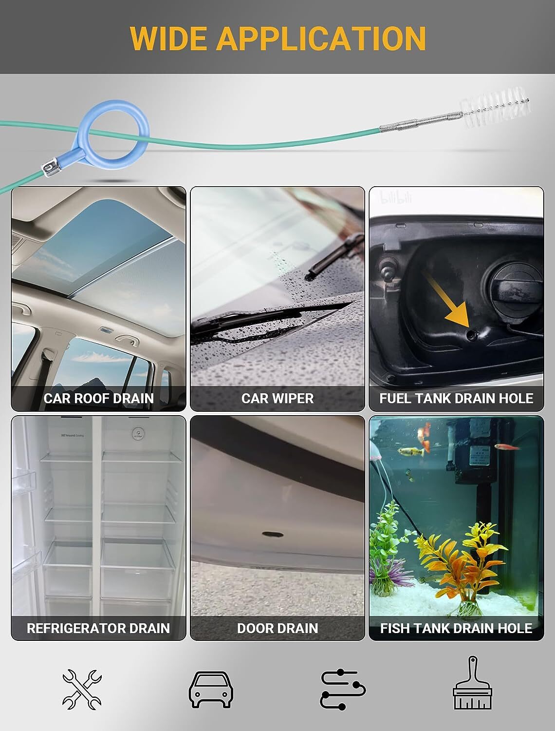 1Pc 10m Flexible Car Drain Dredge Sunroof Cleaning Scrub Brush Tool Accessories