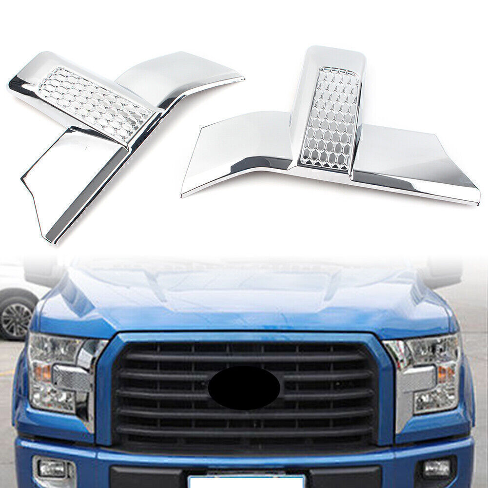2x Front Bumper Headlight Grille Cover Fit 2015 2016 2017 for Ford F150 T Chrome