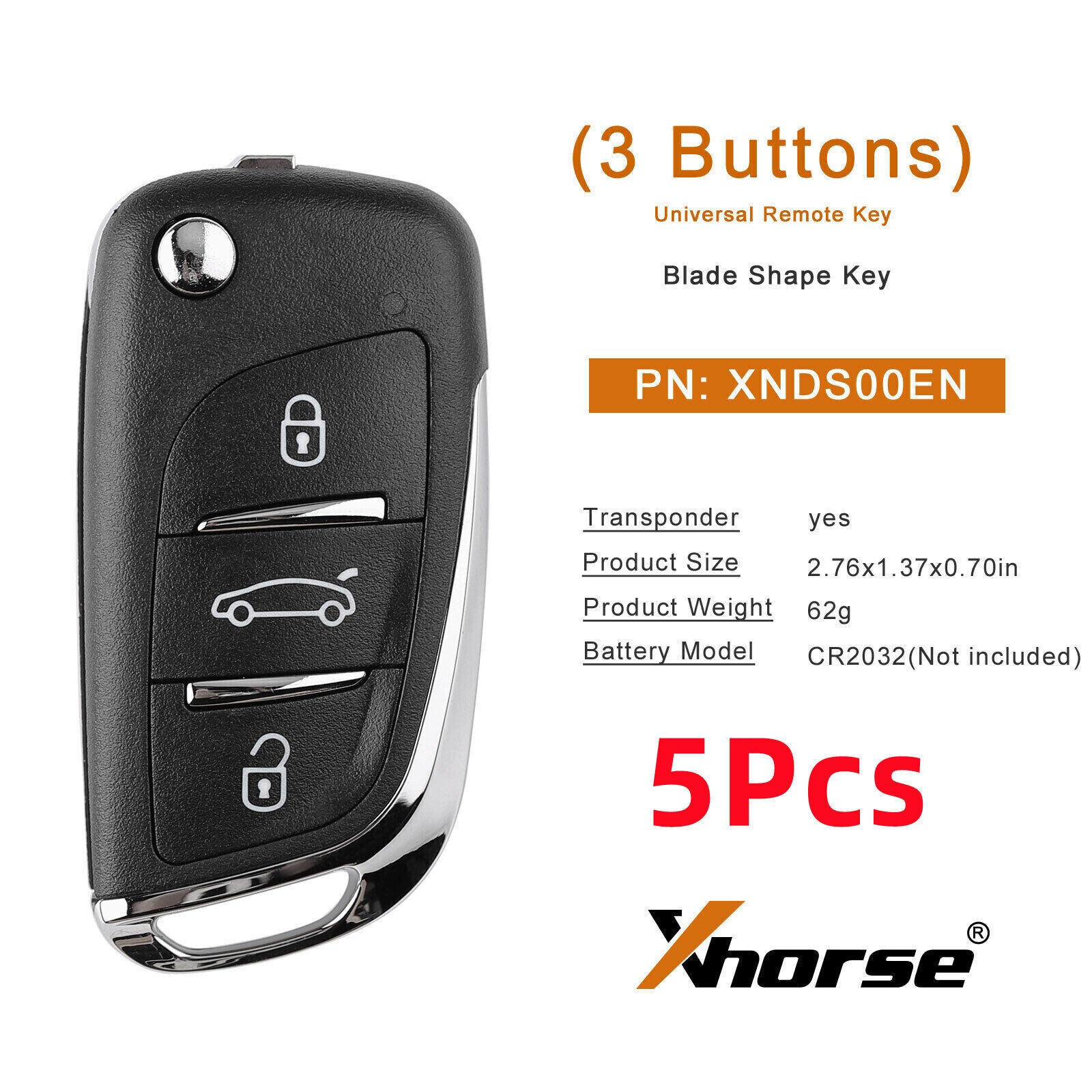 5Pcs/lot Universal Wireless Flip Remote Key for DS Style 3 Buttons XNDS00EN