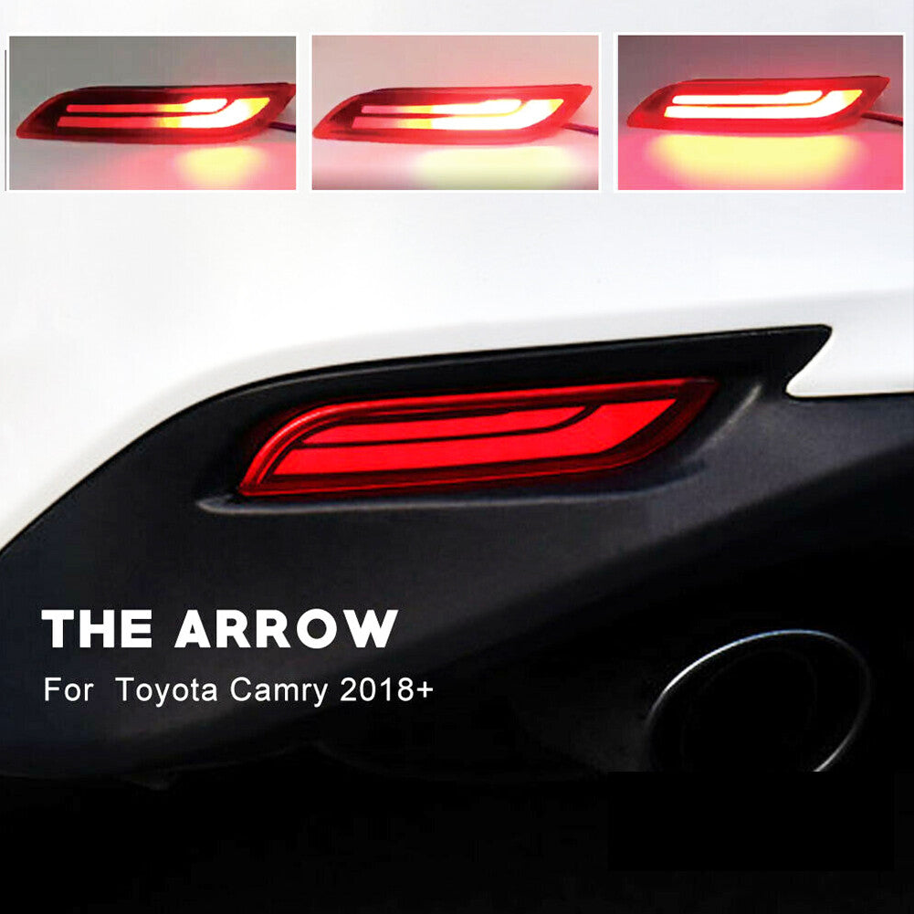 For 2018 - 2022 for Camry Red Lens Rear Bumper Tail Brake LED Light Fog Light - v