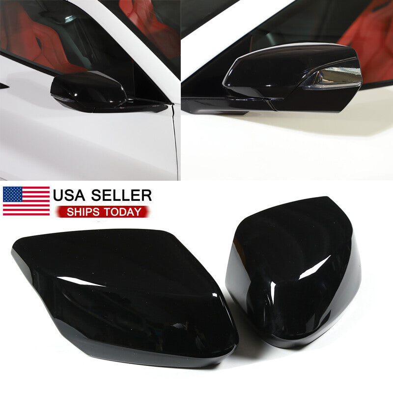 Sleek black side mirror protector trim for Corvette C8 Coupe 2020-23- n