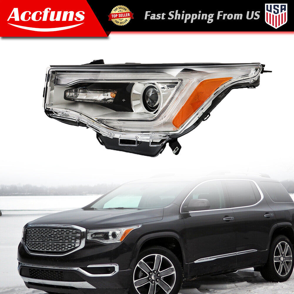 Headlight assembly for Gimdia 2017-2019 Acadia LH with LED DRL clear lens halogen lamps. n