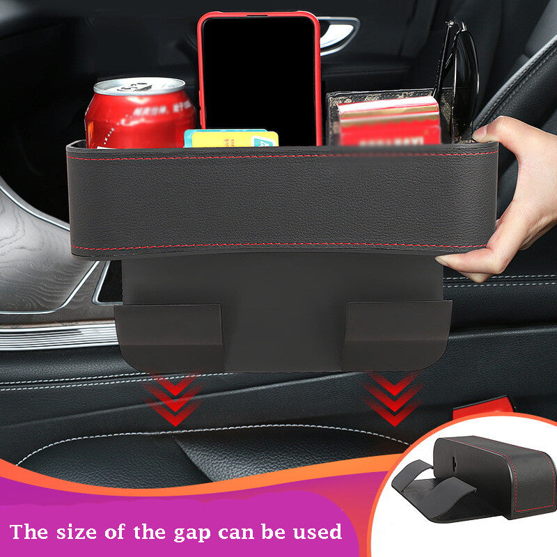 1-piece car for seat side gap storage box, Nonslip PU leather capture storage box pocket bag - n