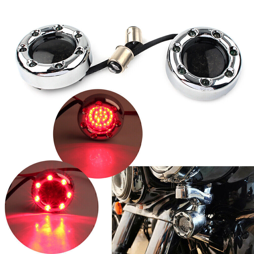 for Harley Sportster 2X 1157 Red LED Gloss Chrome Trim Ring Turn Signal Lights Q