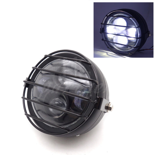 Motorcycle Matte Black Retro LED Headlight Grill Side Mount Cover For Cafe Racer Q