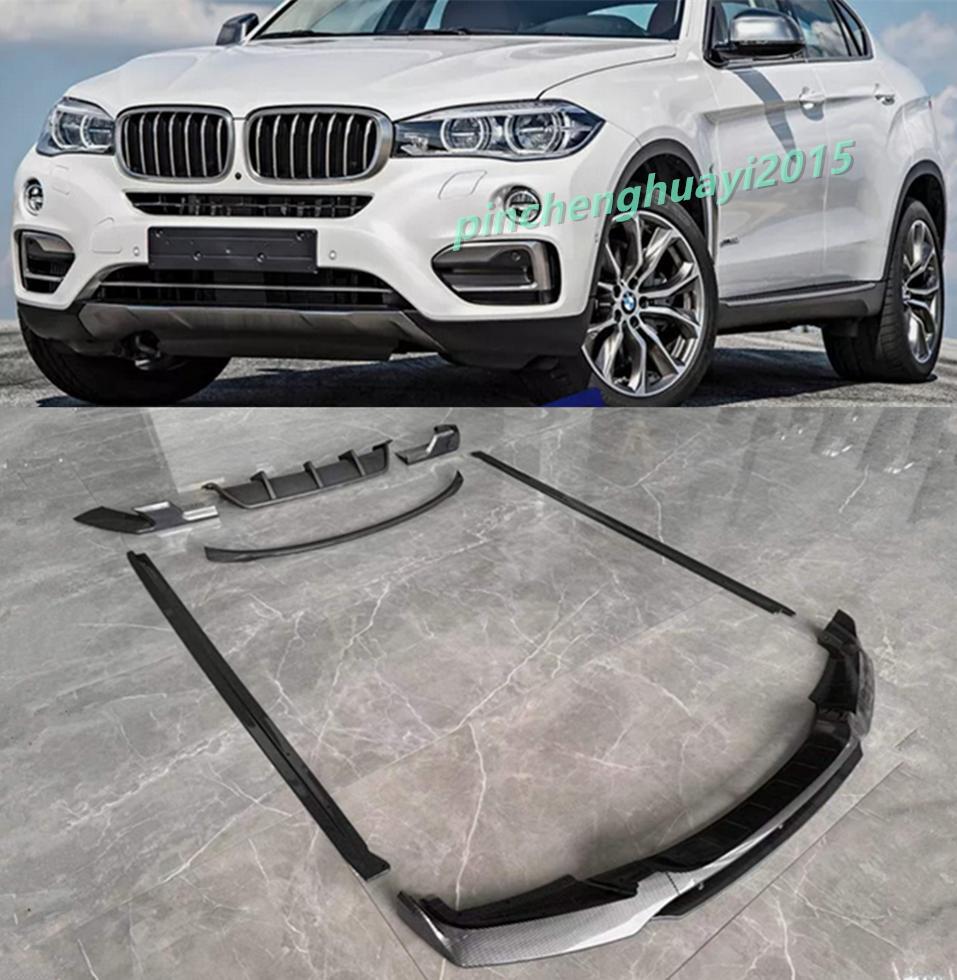 Front Rear Lip Sideskirts Wing Kits 7pcs for BMW X6 F16 2014-19 ABS Carbon Fiber Q