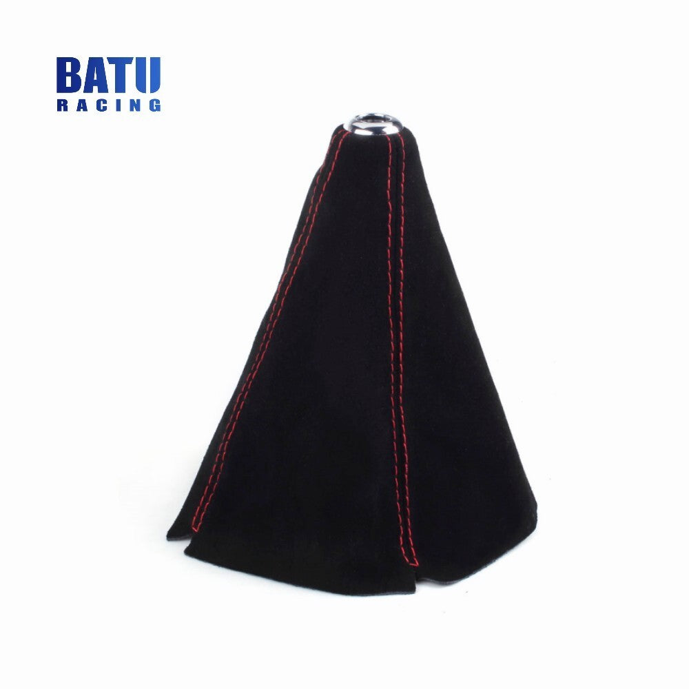 Universal JDM Red Stitch Black Suede Leather Shifter Shift Gear Knob Boot Cover