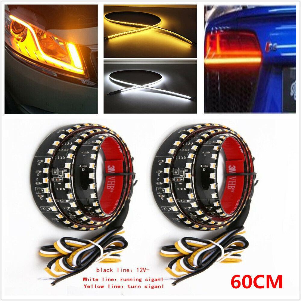 pair of 60cm LED headlight strips, daytime running lights, sequential flow lights, 6W IP65- n