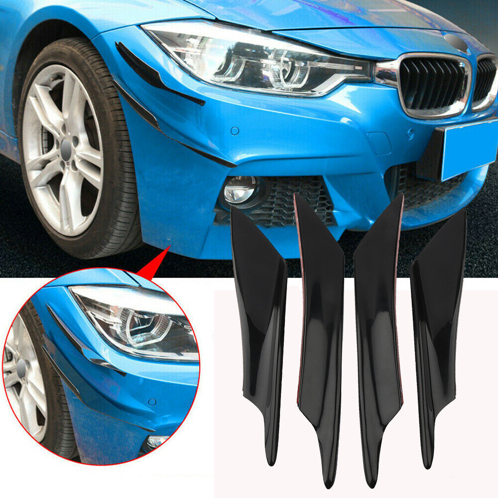 4-Piece Car Bumper Fin Cannon Separator Diffuser Valence Spoiler Lip Gloss Black