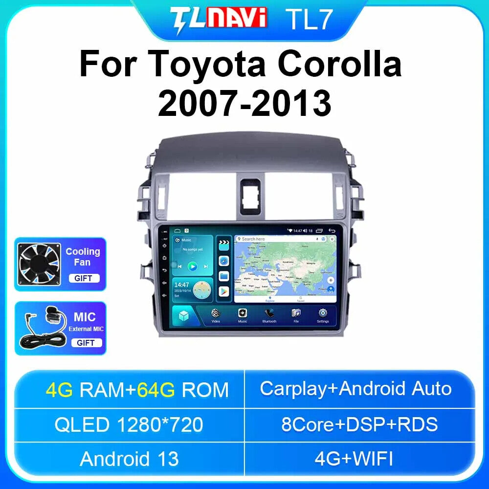 for Toyota for Corolla 2007-2013 Car Radio Carplay Auto Multimedia GPS Player Screen