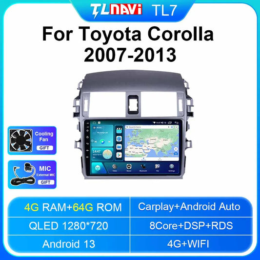 for Toyota for Corolla 2007-2013 Car Radio Carplay Auto Multimedia GPS Player Screen
