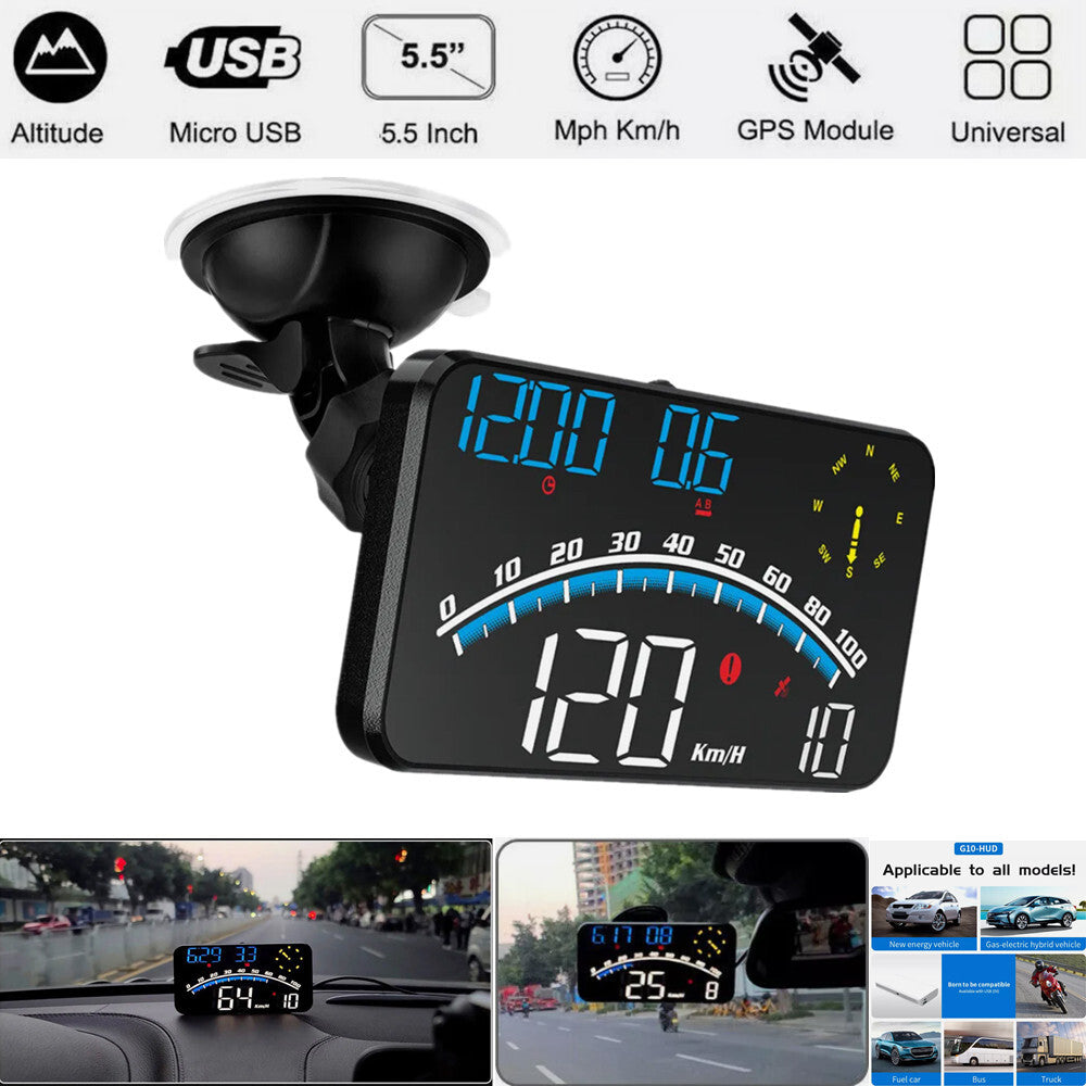 Universal HUD GPS Head Up Display Speedometer Odometer Car Digital Speed Alarm