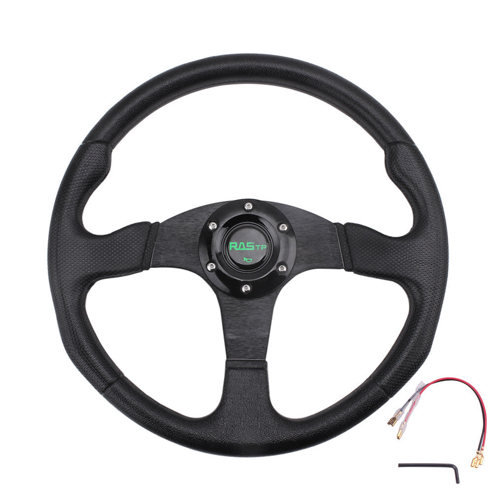 13INCH Universal Aluminum Black Steering Wheel+Horn Button for Most Cars