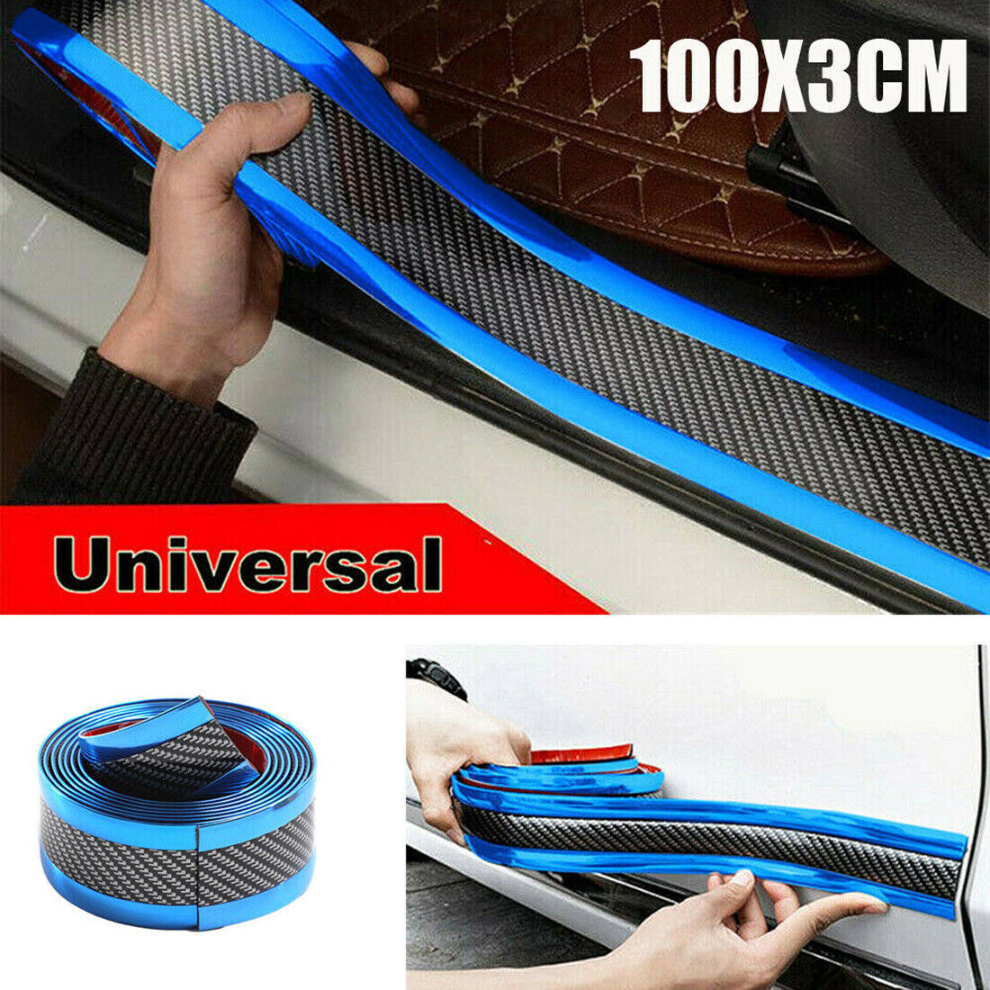 Car Accessories Carbon Fiber Car Door Sill Scuff Plate Sticker Protector 1M*3cm