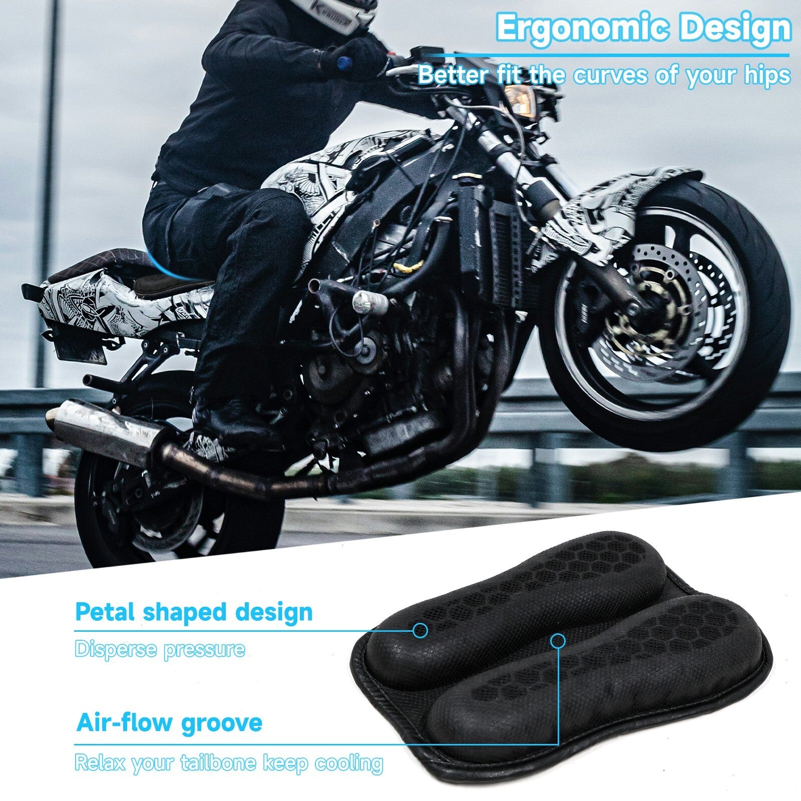 12.2inch Universal Motorcycle for Seat Cushion shock-proof Motorbike Gel for Seat Pad