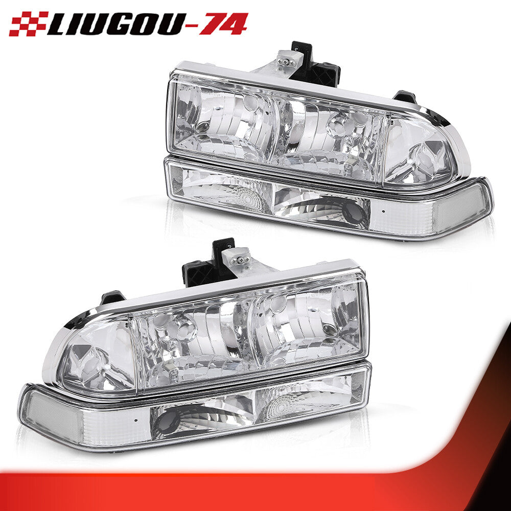 Fits 1998 - 04 for S10/BLAZER for CHRome Housing Clear Corner Headlight Assembly - v