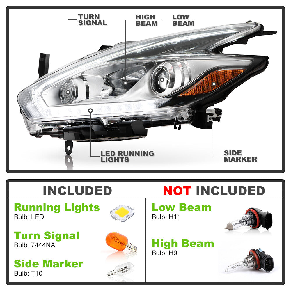 Left Driver LED DRL Halogen Projector Headlight For 2015-2016 Murano n