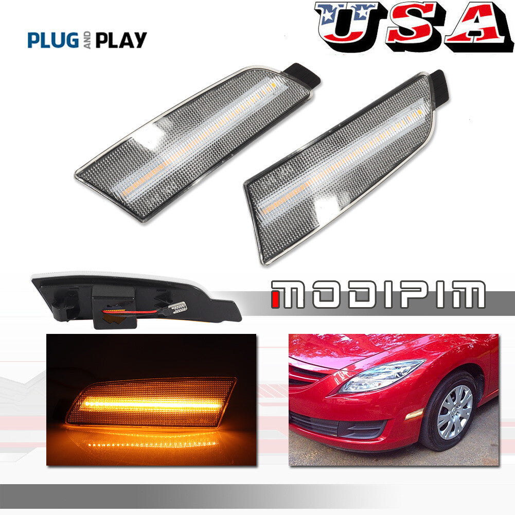 Transparent lens amber LED light front marker light pair suitable for 2009-2013 for Mazda 6- v