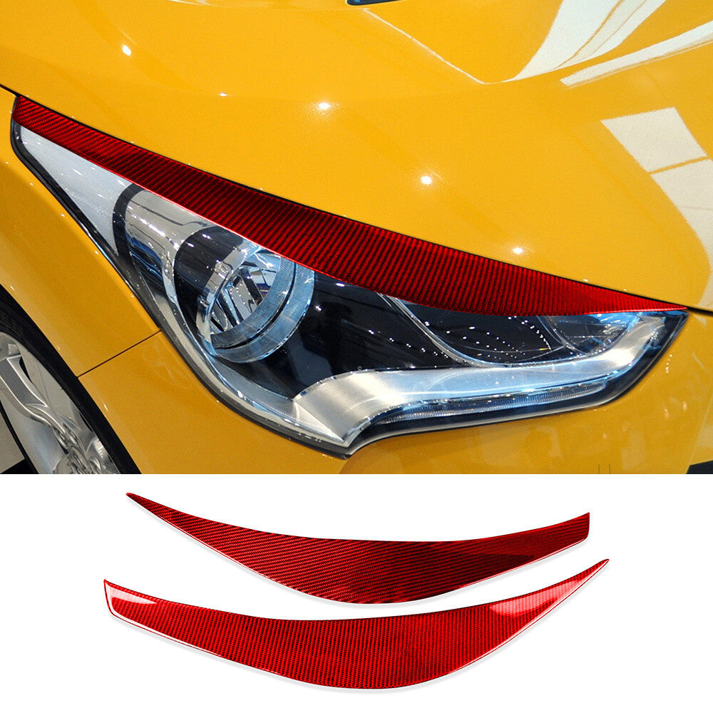 2¡ÁRed Carbon Fiber Headlight Eyelids Eyebrow Trim for Hyundai for Veloster 2011-2017
