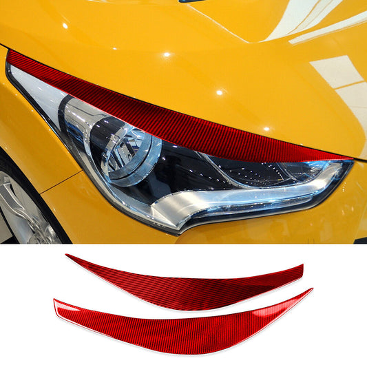 2¡ÁRed Carbon Fiber Headlight Eyelids Eyebrow Trim for Hyundai for Veloster 2011-2017