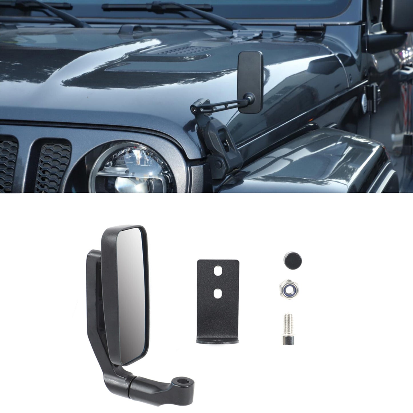 Hood Catch Blind Spot Mirror For 18-23 for Jeep for Wrangler JL Driver or Passenger Side