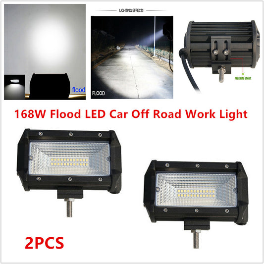 2pcs 5-inch 168W flood LED car off-road work light strip fog driving DRL bulb - n