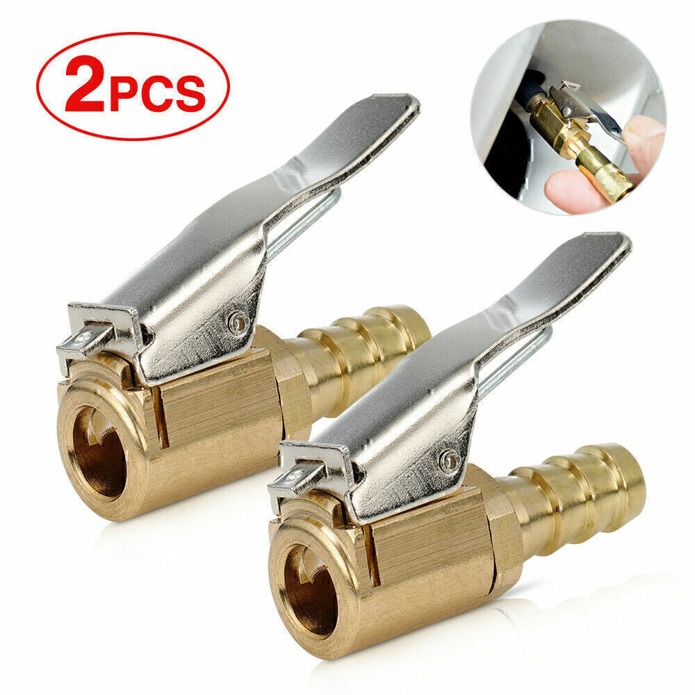 2x Car Tyre Wheel Tire Air Chuck Inflator Pump Valve Clip Connector Brass 8mm U