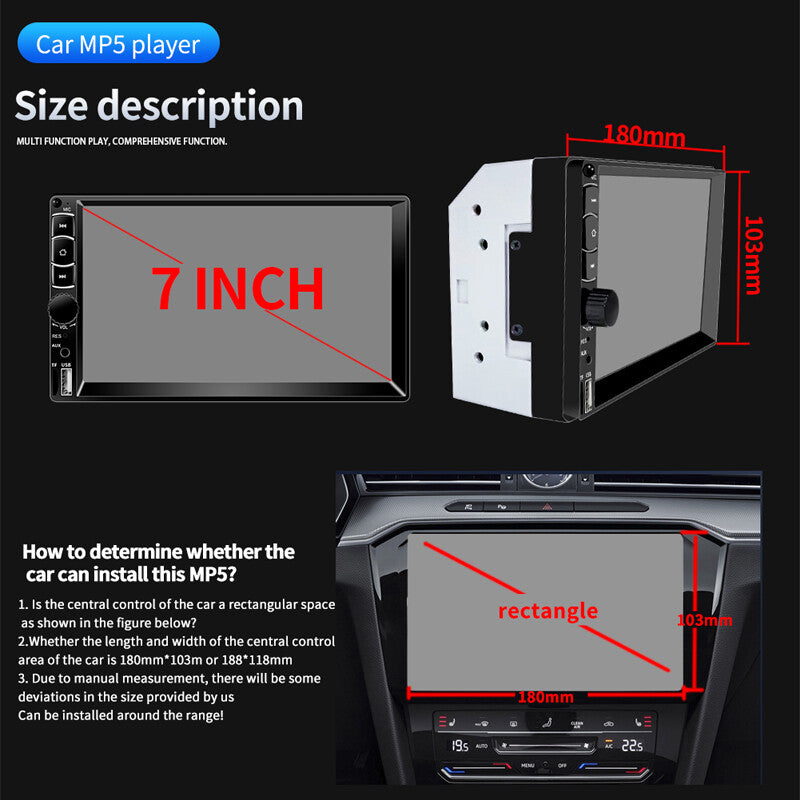 7-inch Dual DIN Car Stereo Radio with Bluetooth Touchscreen USB AUX Audio and Video n