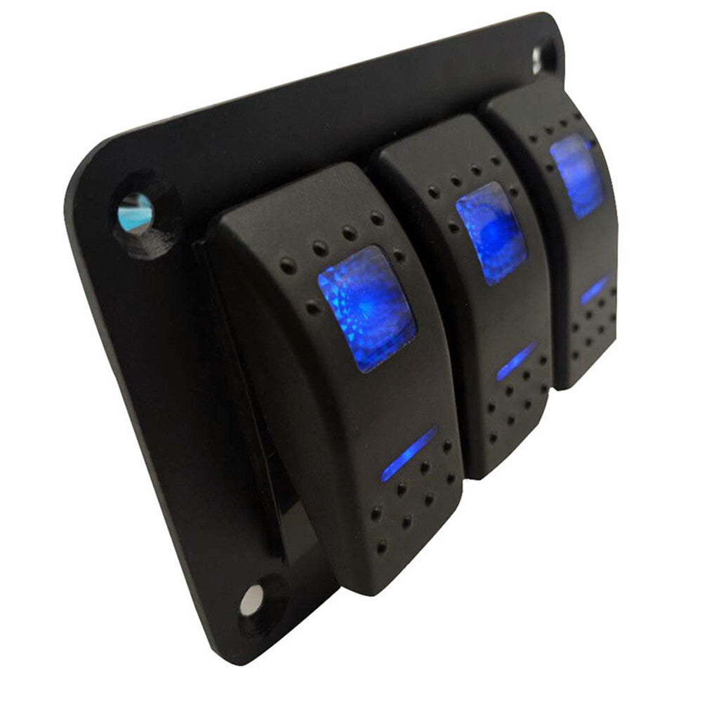 3 Gang Toggle Rocker Switch ON-OFF Panel For ar Boat Marine RV Truck Blue LED