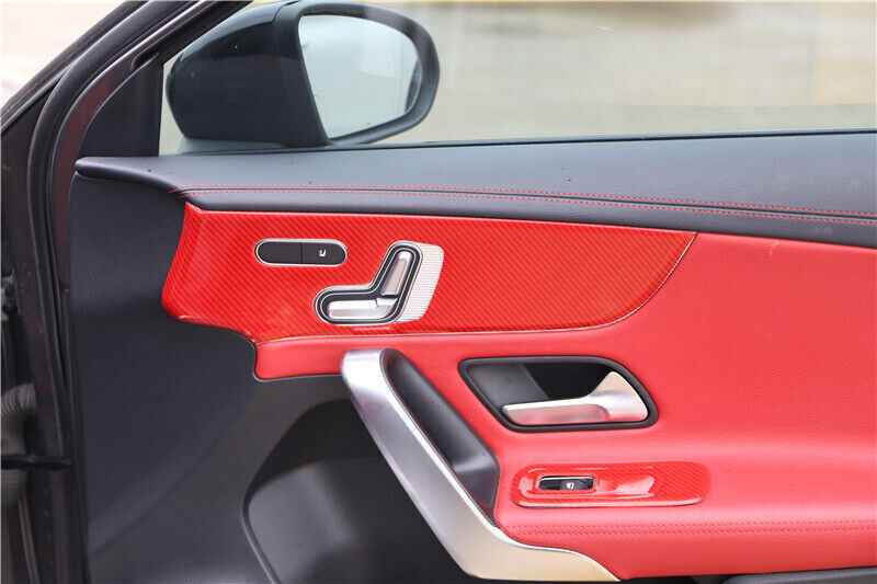 Inner Door Panel Cover Trim 2PCS for Mercedes-Benz AMG35 19-21 Red Carbon Fiber